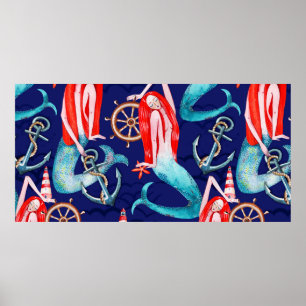 Poster Watercolor pattern sea