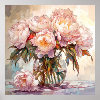 Poster Watercolor Peony Bouquet