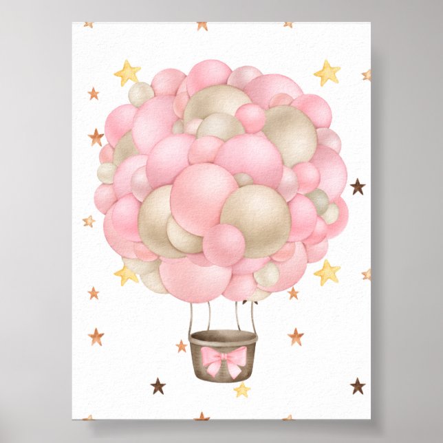 Poster Watercolor Pink and Gold Hot Air Balloon Printable (Frente)
