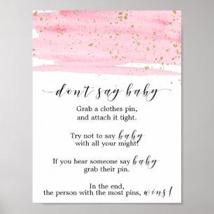 Póster Watercolor Pink Blush and Gold Don't Say Baby Sign