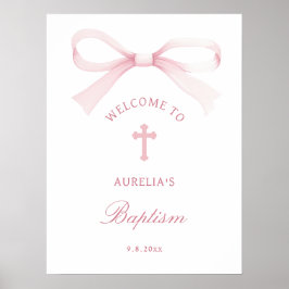 Poster Watercolor Pink Bow Baptism Welcome