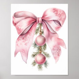 Poster Watercolor Pink Bow with Baubles 