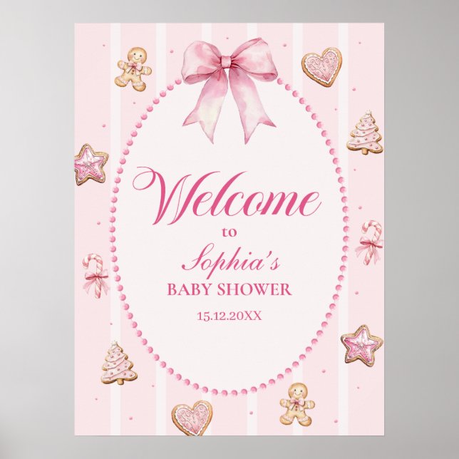 Poster Watercolor Pink Christmas Cookie Baby Shower (Frente)