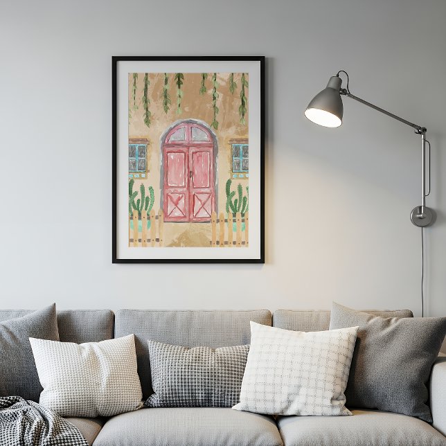 Poster Watercolor Pink Door Rustic Facade (Criador carregado)