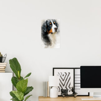 Poster Watercolor portrait Bernese mountain dog