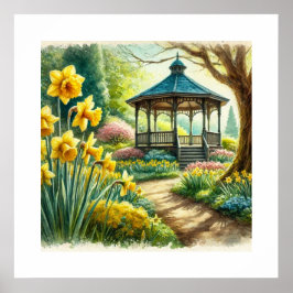 Poster Watercolor Primavera Floral Gazebo AI Art