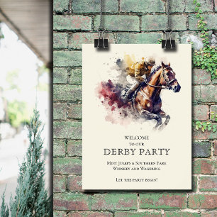 Poster Watercolor Racecavalo Derby Bem-vindo