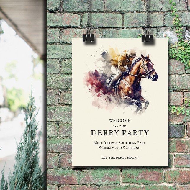 Poster Watercolor Racecavalo Derby Bem-vindo (Watercolor Racehorse Derby Welcome Poster)