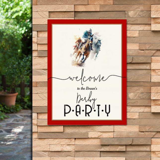 Poster Watercolor Racecavalo Jockey Derby Bem-Vindo (Watercolor racehorses and jockeys Derby Welcome poster - PRINTED and/or INSTANT DOWNLOAD)