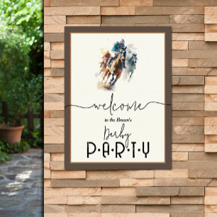 Poster Watercolor Racecavalo Jockey Derby Bem-Vindo