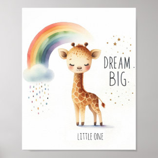 Poster Watercolor Rainbow Giraffe Dream Big