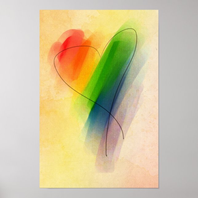 Póster Watercolor Rainbow Heart (Frente)
