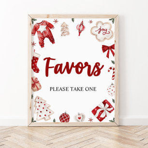 Poster Watercolor Red Winter Cute Christmas Favor Sign