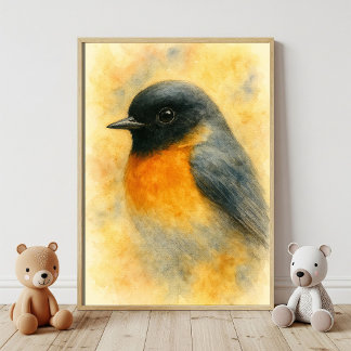Poster Watercolor Robin Portrait