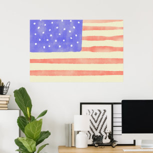 Poster Watercolor rustic bandeira americana