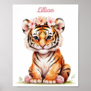 Poster Watercolor Safari Art para Meninas Bebê Tiger