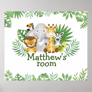 Poster Watercolor Safari Selva de Animais Tropicais