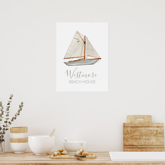 Poster Watercolor Sailboat Beach House (Cozinha)
