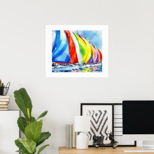 Poster Watercolor Sailboat Regatta
