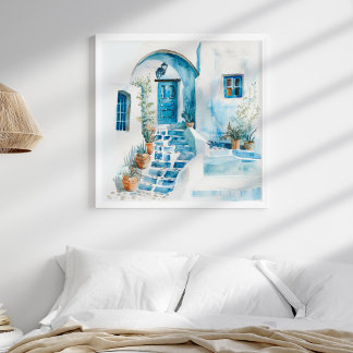 Poster Watercolor Santorini - Wall Art Grego