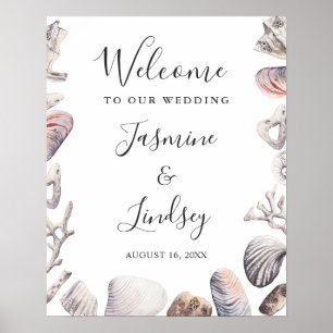 Poster Watercolor Sea Shell Beach Wedding Welcome Sign