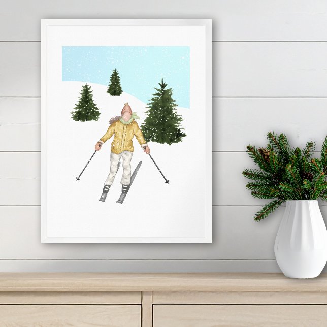 Poster Watercolor Skier And Slopes With Fir Trees Winter (Criador carregado)