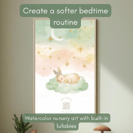 Póster Watercolor Sleeping Rabbit Nursery Wall Art