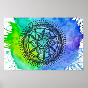 Poster Watercolor Splatter Mandala Poster.