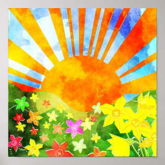 Poster Watercolor Springtime Sun