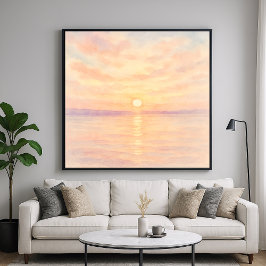 Poster Watercolor Style Sunset Over Sea Art
