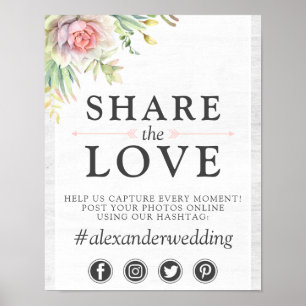 Poster Watercolor Succulents Hashtag Foto de Casamento