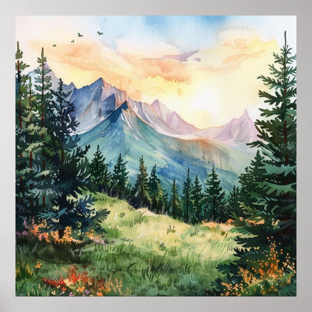 Poster Watercolor Summer Mountain (Frente)