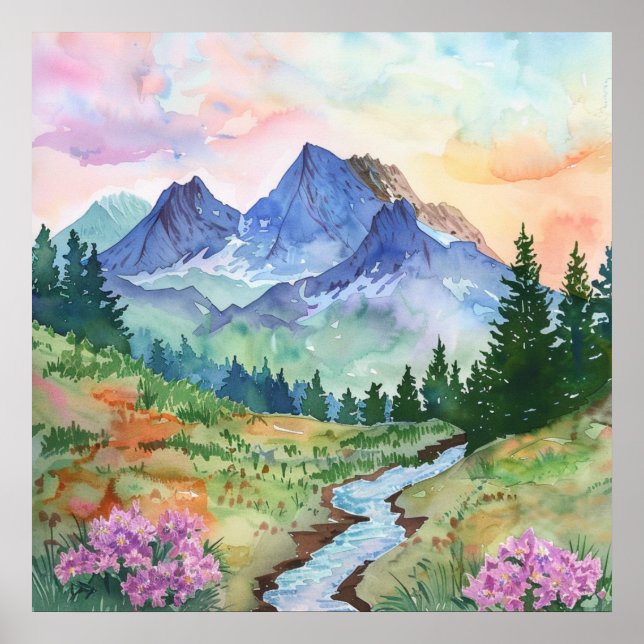Poster Watercolor Summer Mountain (Frente)