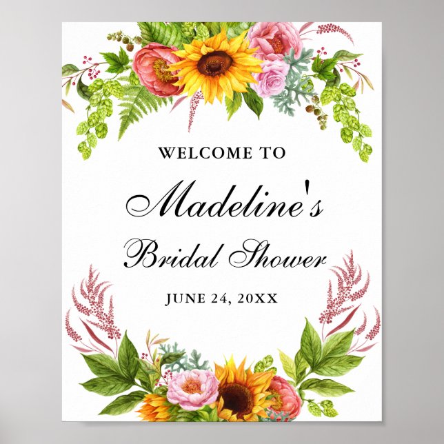 Poster Watercolor Sunflower Floral Chá de panela Welcome (Frente)
