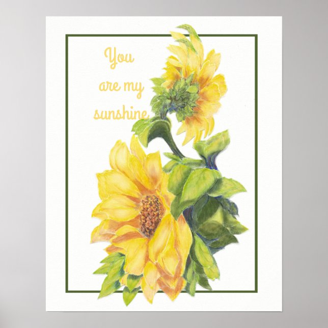 Poster Watercolor Sunflower Flower Você é Sunshine (Frente)