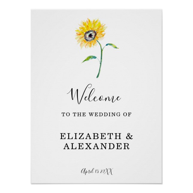 Póster Watercolor Sunflower Welcome Elegant Chic (Frente)