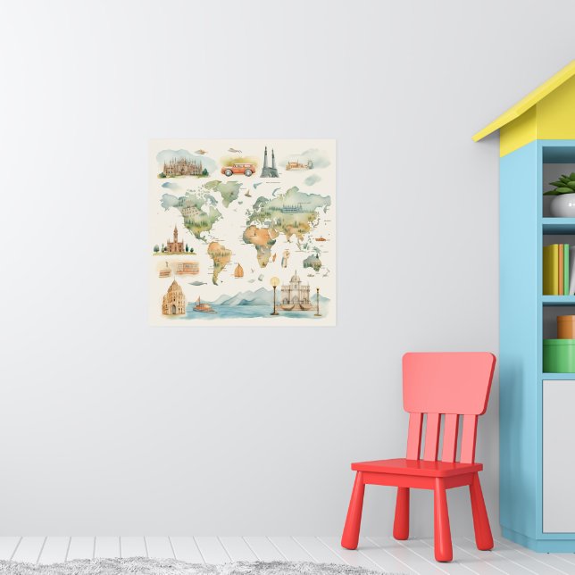 Poster Watercolor Travel Map (Berçário 1)