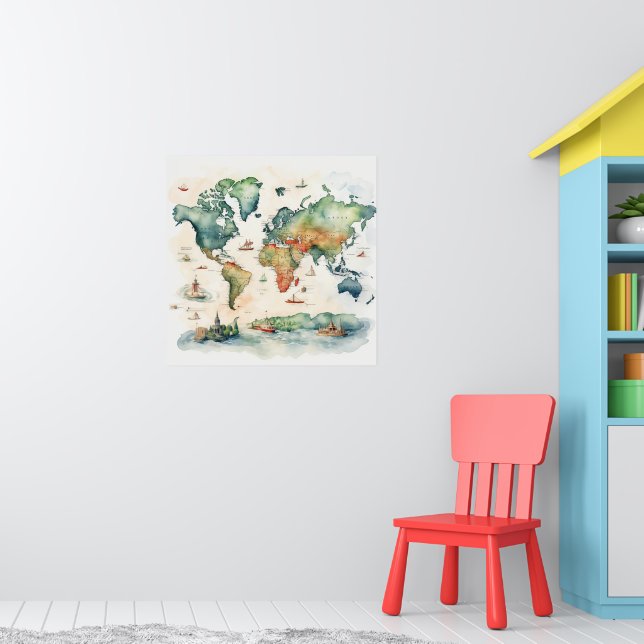 Poster Watercolor Travel Map (Berçário 1)