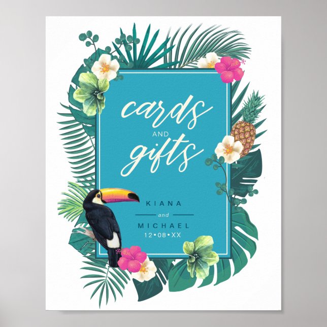 Poster Watercolor Tropical Cards & Gifts Teal ID577 (Frente)