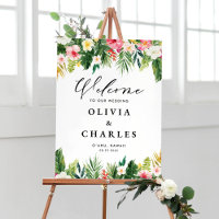 Watercolor Tropical Flowers Sinal de Boas-Vindas