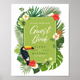 Poster Watercolor Tropical Sign Guest Book (Livro de Conv