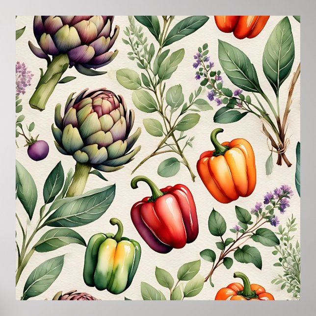 Poster Watercolor Vegetable Garden Pattern (Frente)