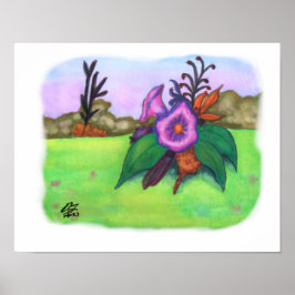 Poster Watercolor Watercolor Fantasy Garden Flowers Art