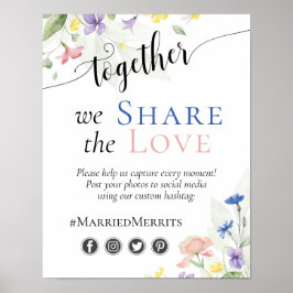 Poster Watercolor Wildflower Hashtag Foto de Casamento