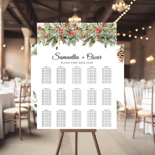 Poster Watercolor Winter Green Pine Tree & Pine Cone Pos