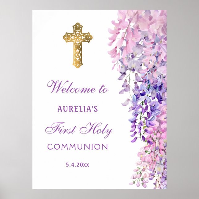 Poster Watercolor Wisteria First Communion Welcome (Frente)