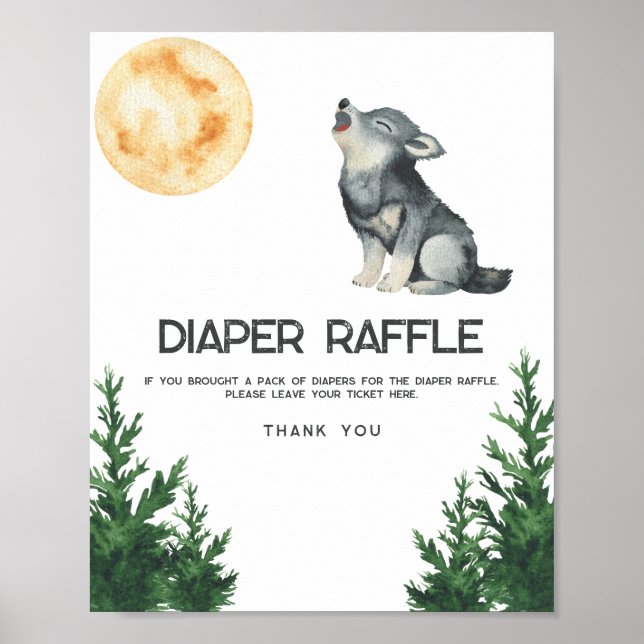Poster watercolor Wolf baby shower diaper raffle  (Frente)