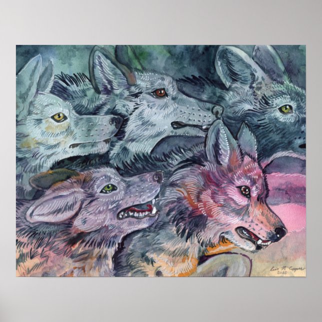 Poster Watercolor Wolf Pack (Frente)