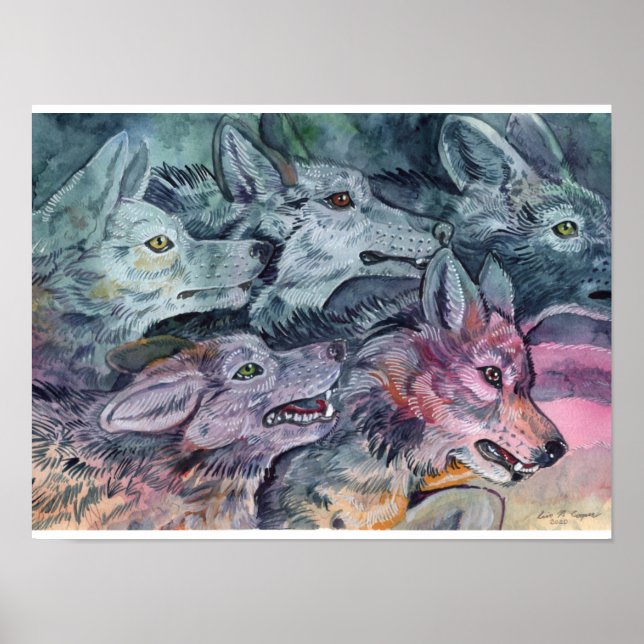 Poster Watercolor Wolf Pack (Frente)