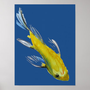 Poster Watercolour amarelo de Koi do japonês